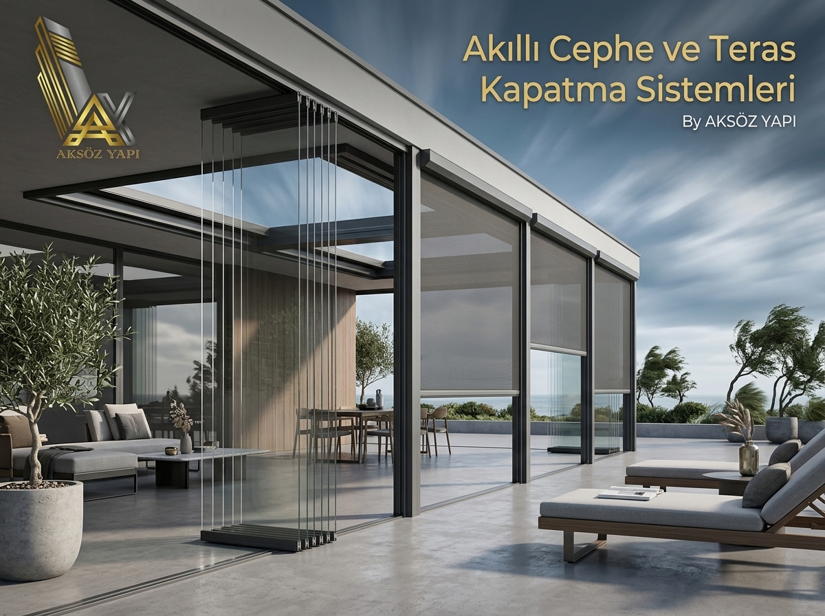 Fransa lüks villa veranda motorlu zip perde ve giyotin cam cephe sistemi